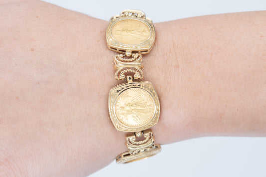 14K Gold Coin Bracelet 5x 1999 $5 American Eagle 1/10 oz Fine Gold Coins 8"