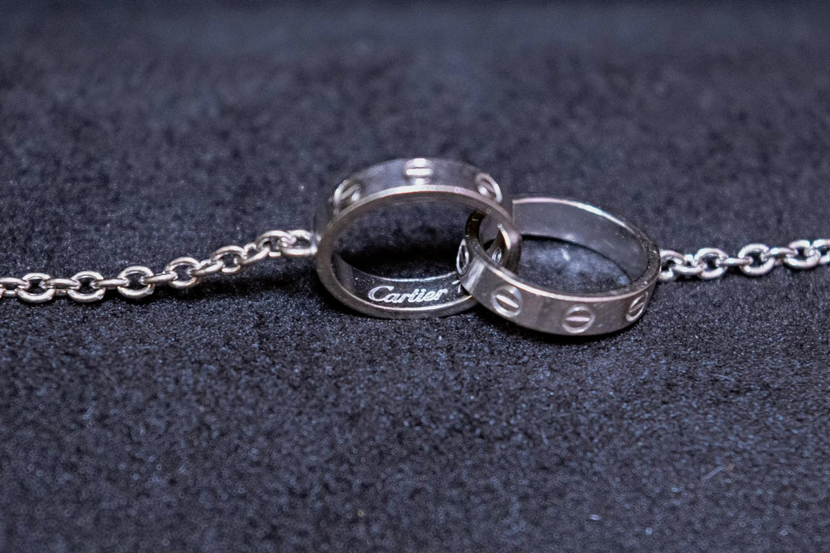 Cartier Baby Love Bracelet 18K White Gold Double Rings Chain w/ Box Authentic