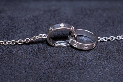 Cartier Baby Love Bracelet 18K White Gold Double Rings Chain w/ Box Authentic