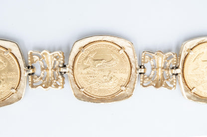 14K Gold Coin Bracelet 5x 1999 $5 American Eagle 1/10 oz Fine Gold Coins 8"