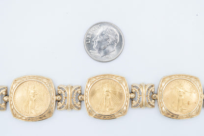 14K Gold Coin Bracelet 5x 1999 $5 American Eagle 1/10 oz Fine Gold Coins 8"