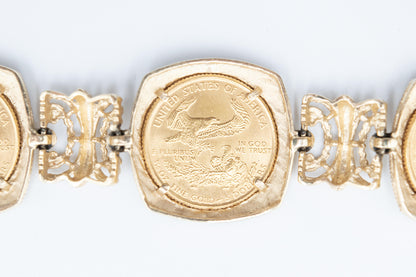 14K Gold Coin Bracelet 5x 1999 $5 American Eagle 1/10 oz Fine Gold Coins 8"