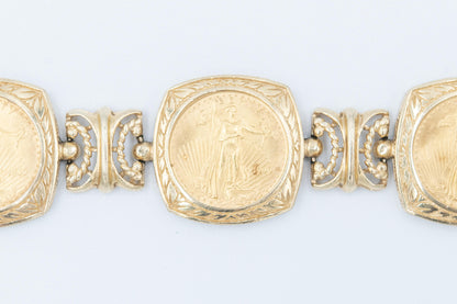 14K Gold Coin Bracelet 5x 1999 $5 American Eagle 1/10 oz Fine Gold Coins 8"