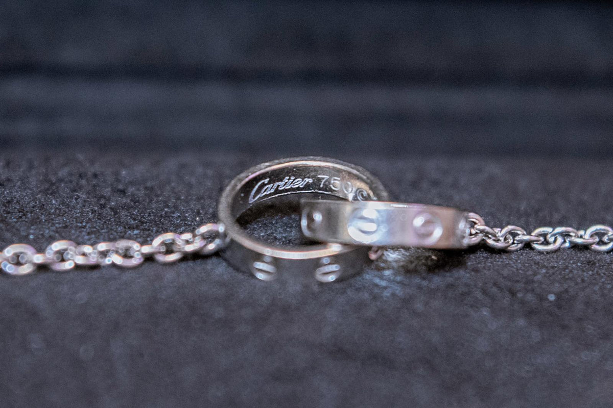 Cartier Baby Love Bracelet 18K White Gold Double Rings Chain w/ Box Authentic