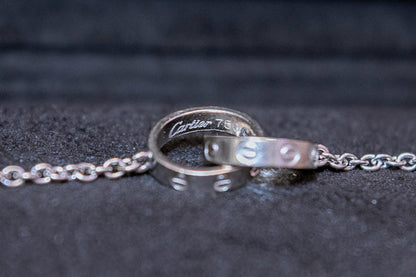Cartier Baby Love Bracelet 18K White Gold Double Rings Chain w/ Box Authentic