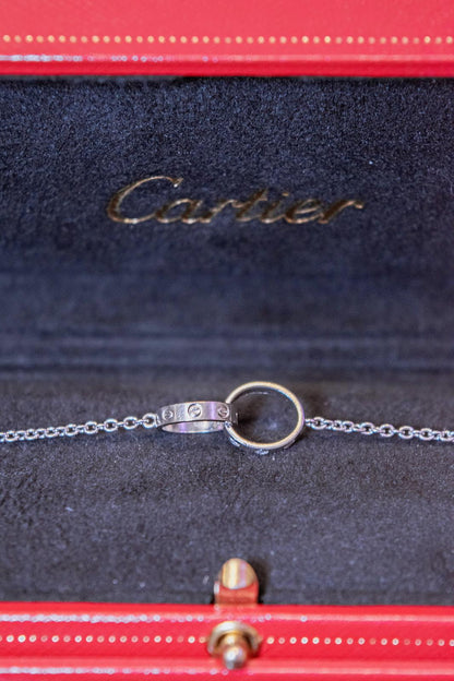 Cartier Baby Love Bracelet 18K White Gold Double Rings Chain w/ Box Authentic