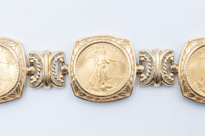 14K Gold Coin Bracelet 5x 1999 $5 American Eagle 1/10 oz Fine Gold Coins 8"