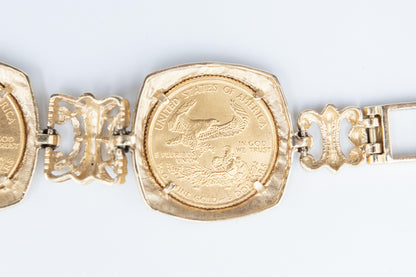 14K Gold Coin Bracelet 5x 1999 $5 American Eagle 1/10 oz Fine Gold Coins 8"