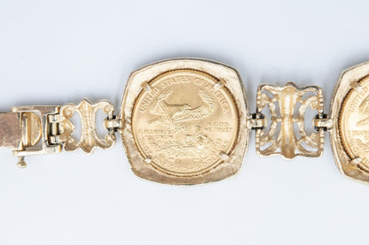 14K Gold Coin Bracelet 5x 1999 $5 American Eagle 1/10 oz Fine Gold Coins 8"